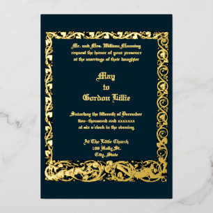 Vintage Art Nouveau Mermaid Border Wedding Foil Invitation
