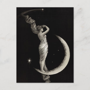 Vintage Art Nouveau Moon Girl Postcard