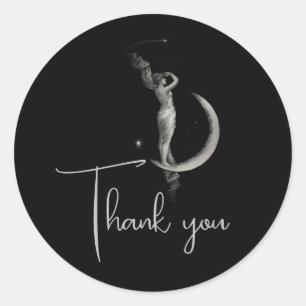 Vintage Art Nouveau Moon Girl Thank You Classic Round Sticker