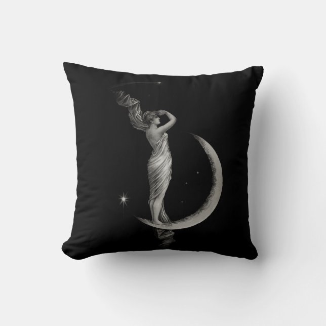 Vintage Art Nouveau Moon Girl Throw Pillow (Front)