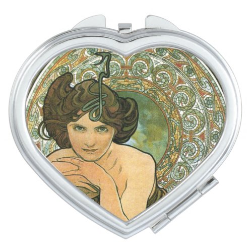 Vintage Art Nouveau Mucha Emerald Temptress Green Compact Mirror