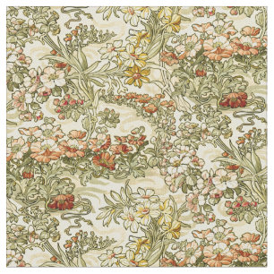 Vintage Art Nouveau Mucha Floral Pattern Fabric