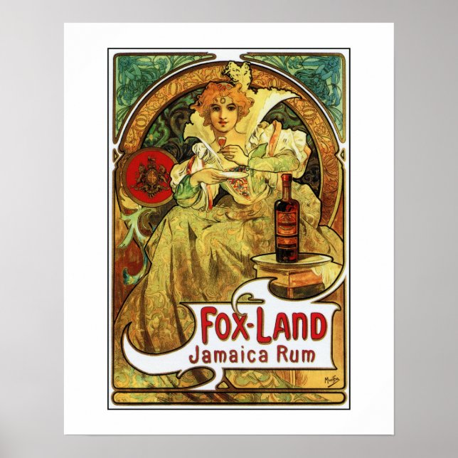Vintage art nouveau Mucha Jamaica Rum ad Poster (Front)