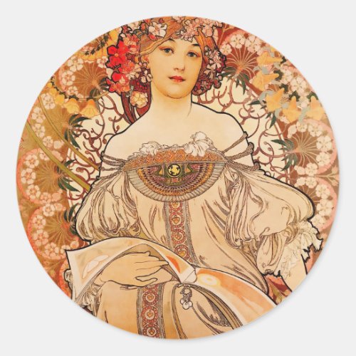 Vintage Art Nouveau Mucha Print Classic Round Sticker
