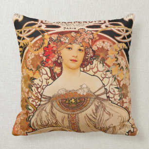Vintage Art Nouveau Mucha Print Throw Pillow
