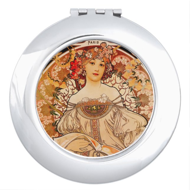 Vintage Art Nouveau Mucha Print Vanity Mirror (Front)