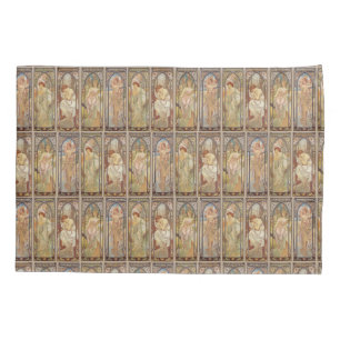 Vintage Art Nouveau Mucha Times of the Day Pattern Pillow Case