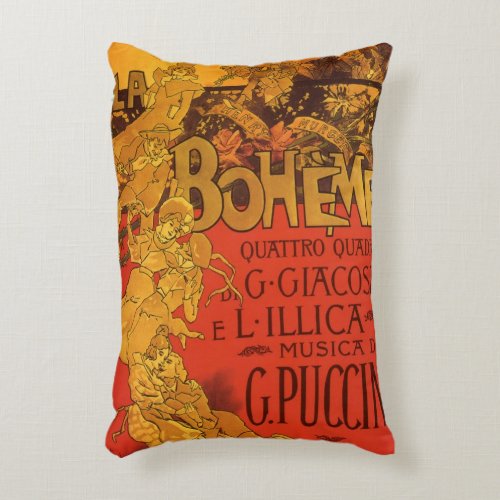 Vintage Art Nouveau Music La Boheme Opera 1896 Accent Pillow
