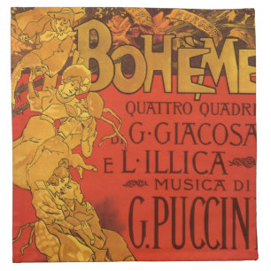 Vintage Art Nouveau Music, La Boheme Opera, 1896 Napkin