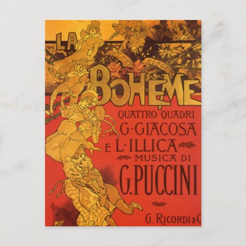 Vintage Art Nouveau Music La Boheme Opera 1896 Postcard