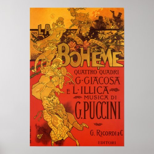 Vintage Art Nouveau Music La Boheme Opera 1896 Poster