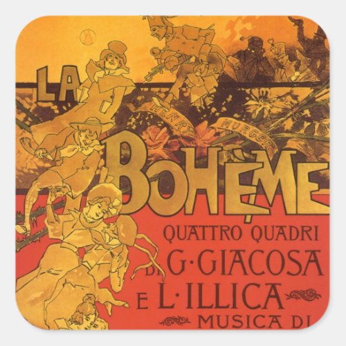 Vintage Art Nouveau Music La Boheme Opera 1896 Square Sticker
