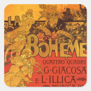 Vintage Art Nouveau Music, La Boheme Opera, 1896 Square Sticker