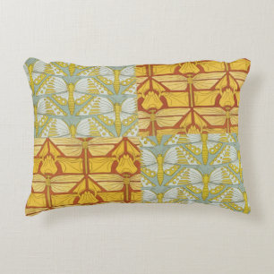 Vintage Art Nouveau Nature Grid Pattern Art Accent Pillow