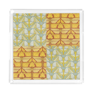 Vintage Art Nouveau Nature Grid Pattern Art Acrylic Tray