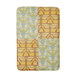 Vintage Art Nouveau Nature Grid Pattern Art Bath Mat