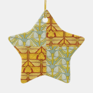 Vintage Art Nouveau Nature Grid Pattern Art Ceramic Ornament