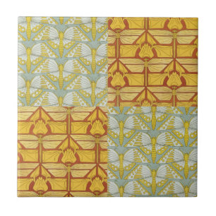 Vintage Art Nouveau Nature Grid Pattern Art Ceramic Tile