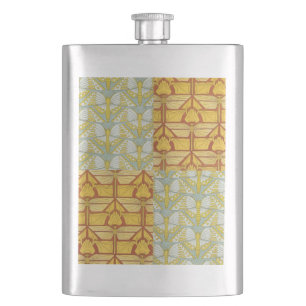 Vintage Art Nouveau Nature Grid Pattern Art Flask