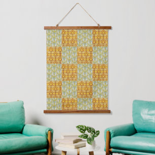 Vintage Art Nouveau Nature Grid Pattern Art Hanging Tapestry