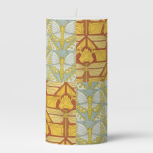Vintage Art Nouveau Nature Grid Pattern Art Pillar Candle