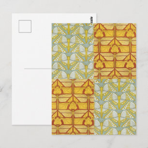 Vintage Art Nouveau Nature Grid Pattern Art Postcard