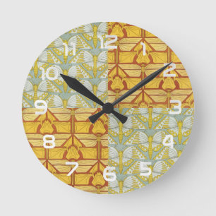Vintage Art Nouveau Nature Grid Pattern Art Round Clock