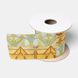 Vintage Art Nouveau Nature Grid Pattern Art Satin Ribbon