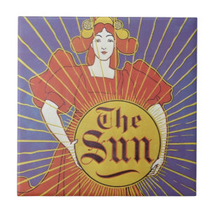 Vintage Art Nouveau, New York Sun Newspaper Ceramic Tile