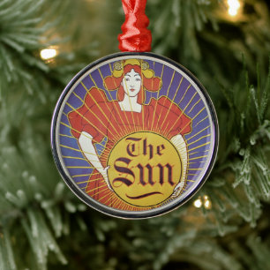 Vintage Art Nouveau, New York Sun Newspaper Metal Ornament