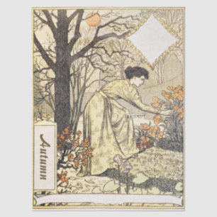 Vintage Art Nouveau November Autumn Garden Woman Tissue Paper