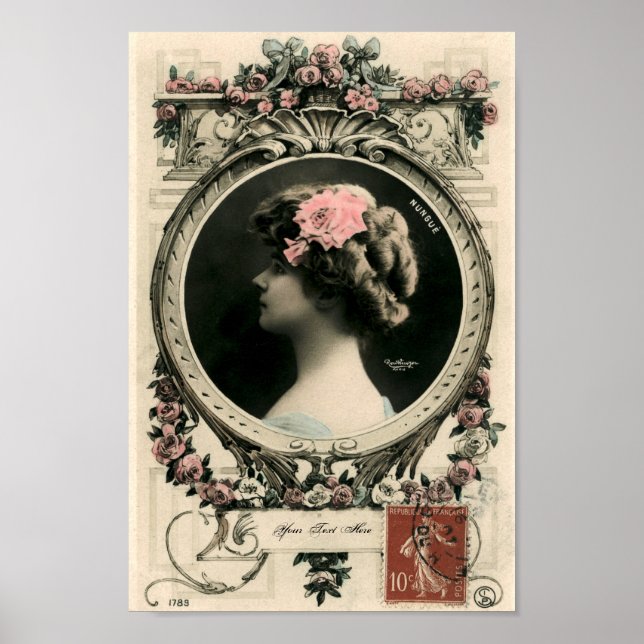 Vintage Art Nouveau  "Nungue" Photo Frame Template Poster (Front)