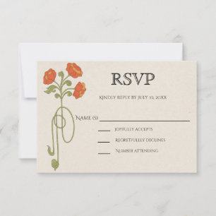 Vintage Art Nouveau Orange Verona Sunset Flowers RSVP Card