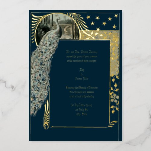 Vintage Art Nouveau Peacock Foil Invitation