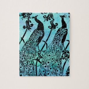 Vintage Art Nouveau Peacock Illustration   Antique Jigsaw Puzzle
