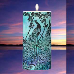 Vintage Art Nouveau Peacock Illustration Antique Pillar Candle