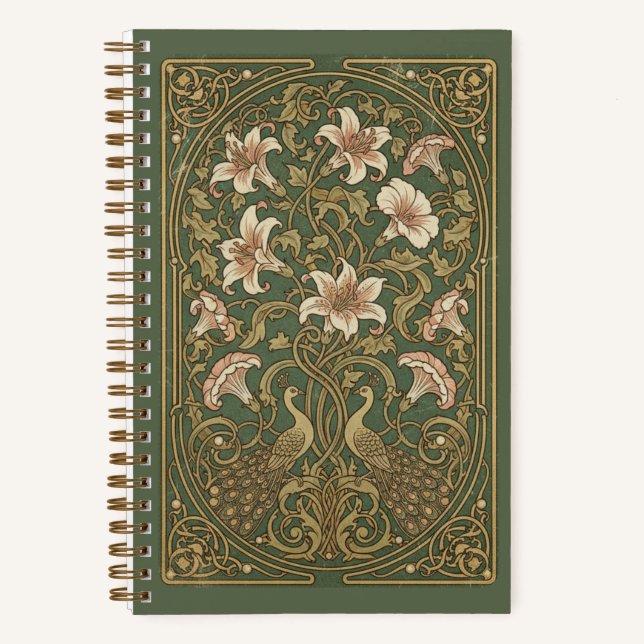Vintage Art Nouveau Peacock & Lily Garden Journal (Front)