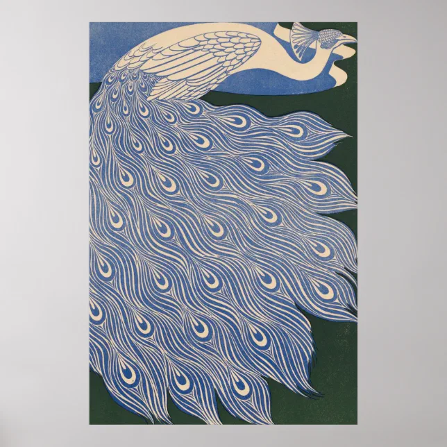 Vintage Art Nouveau Peacock Print, Retro Blue Poster | Zazzle