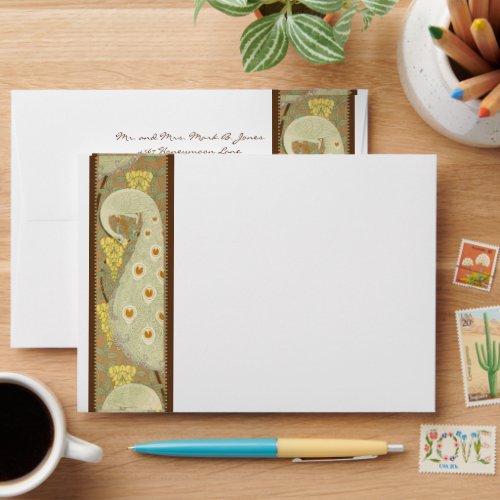 Vintage Art Nouveau Peacock Wedding Envelopes