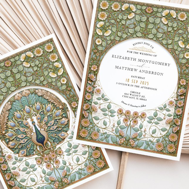 Vintage Art Nouveau Peacock Wedding Invitation (Creator Uploaded)