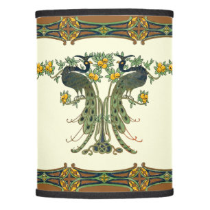 Vintage Art Nouveau Peacocks & Fruit Trees Frieze Lamp Shade
