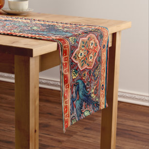 Vintage Art Nouveau Peacocks In Floral Vine Frieze Short Table Runner