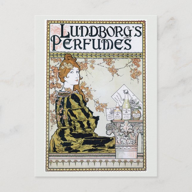 Vintage art nouveau perfume advert postcard (Front)