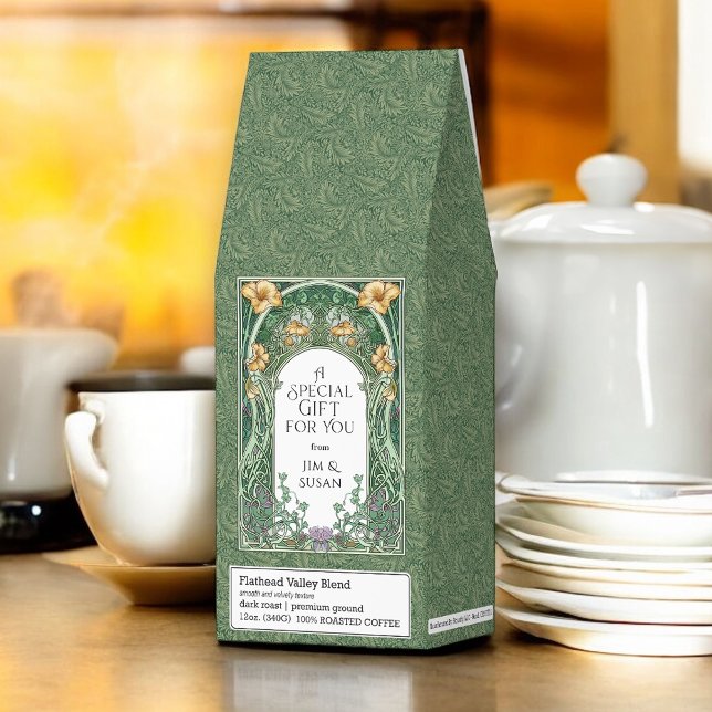 Vintage Art Nouveau Personalized Hostess Gift Roasted Coffee (Personalized roasted coffee - makes a great gift!)