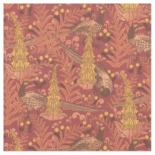Vintage Art Nouveau Pheasants & Foxgloves Pattern Fabric