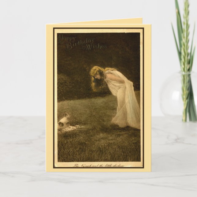 vintage art nouveau photo happy birthday, nymph card (Front)