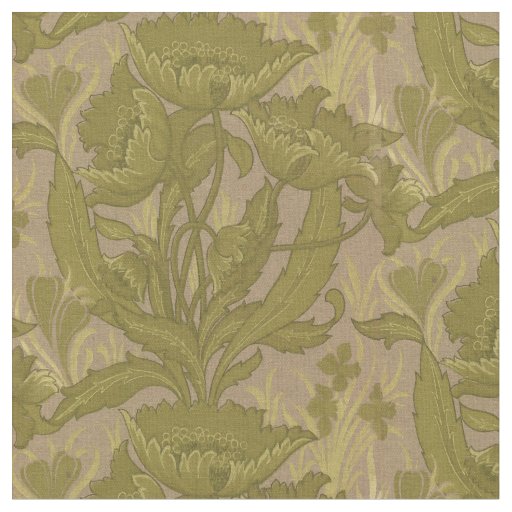 Vintage Art Nouveau Poppies Floral Pattern Fabric