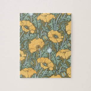 Vintage Art Nouveau, Poppy Flowers in Garden Jigsaw Puzzle