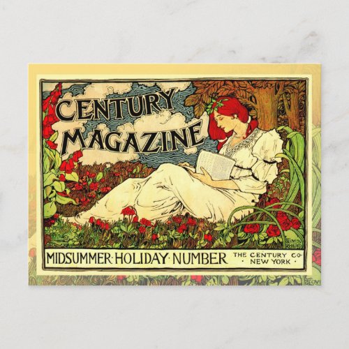 Vintage Art Nouveau Poster of woman reading Postcard