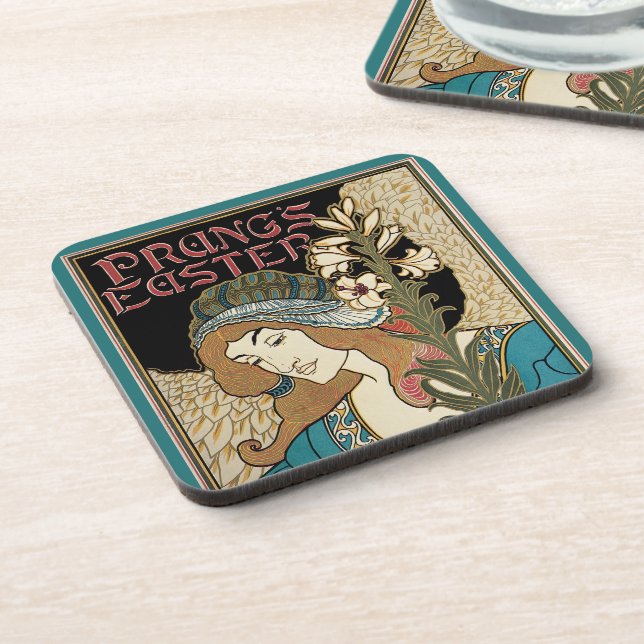 Vintage Art Nouveau, Prang's Easter Publications Beverage Coaster (Left Side)